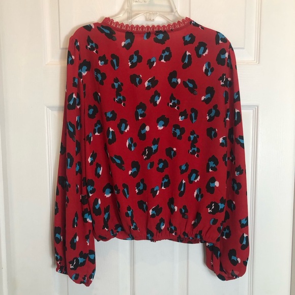 Mi Ami Leopard Print Pullover Lace Trim Long Sleeve Blouse  Size Medium - Picture 9 of 9